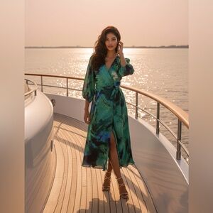 DKNY Green and Black Midi Dress